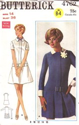 4762 1968 DROP WST BOX PLEAT / FLARE ZIP SS-LS DRESS PATTERN 12